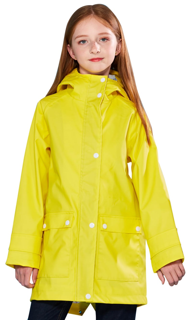 SOLOCOTE Kids Rain Jacket Hooded Lined Rubber RainCoats for Girls Boys Waterproof Windproof, 180806 Yellow F 13-14Y - Image 1